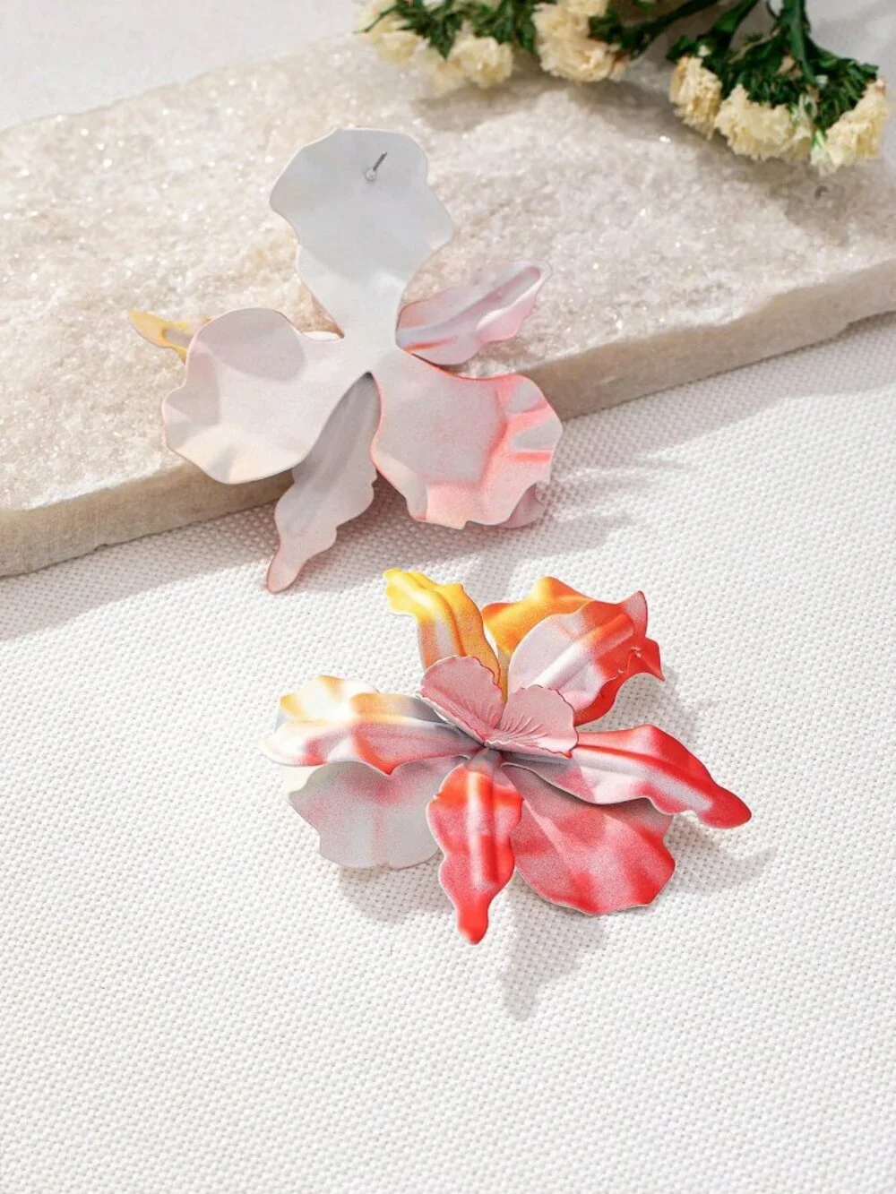 Orange Boho Women's Vacation Style Metal Flower Pendant Earrings